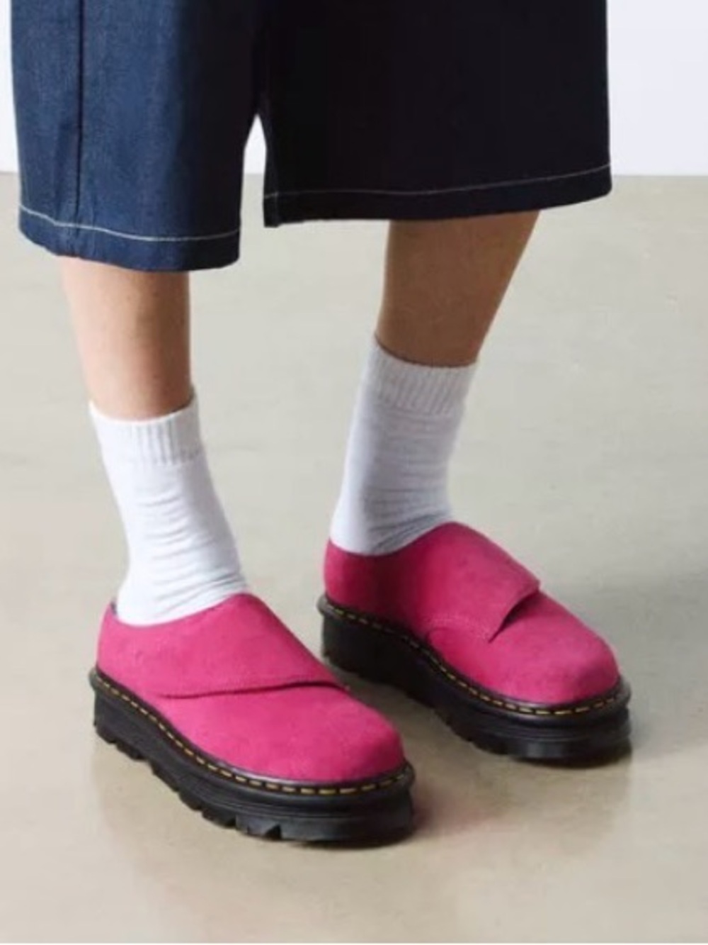 Dr. Martens ZEBZAG ANYWAIR Suede Mules in FUCHSIA PINK. MSRP $130